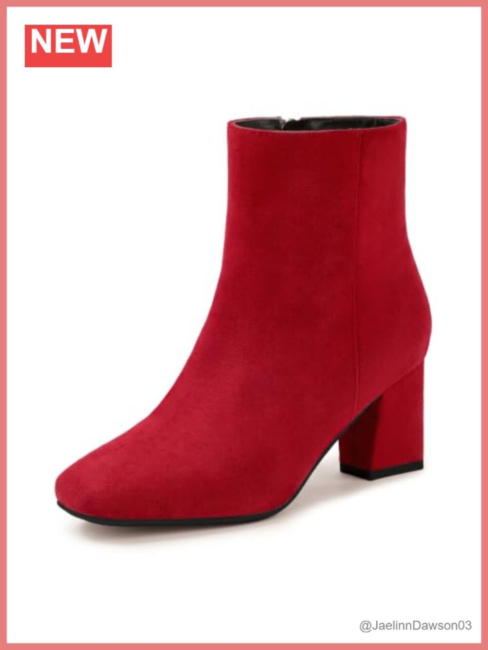 Square Toe Ankle Boots Low Block Heel Side Zip Waterproof Booties